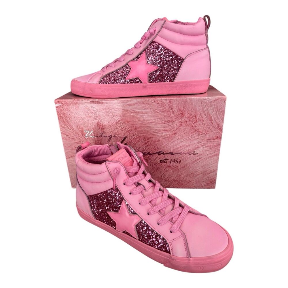 Vintage Havana Women's Alexis Glitter High‎ Top Hot Pink Sneakers Size 10